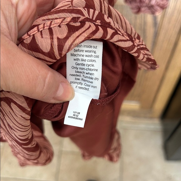 NWT Lauren Conrad Ruffle Long Sleeve Dress Burgundy Metallic Floral Leaf XL - Picture 9 of 9